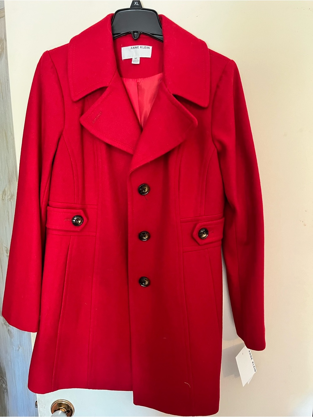 Anne Klein Red Wool-Blend Double-Breasted Peacoat